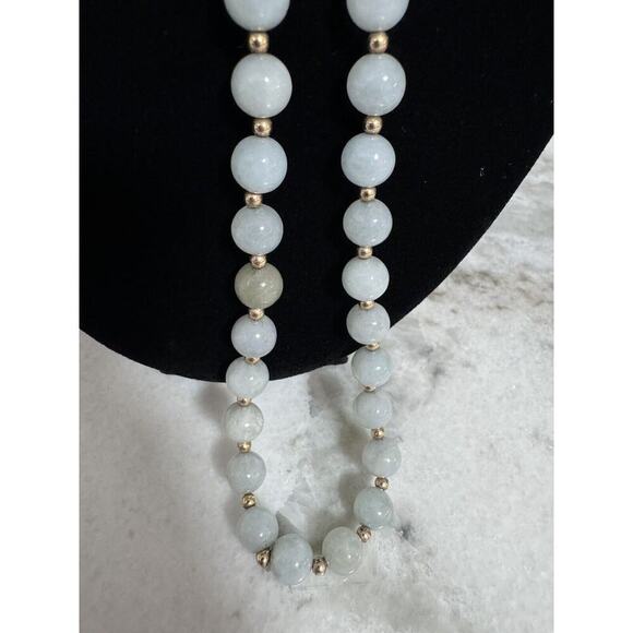 14k Gold 26” Light Green Jade Beaded Necklace Gold Spacers 54 Grams - Picture 3 of 10